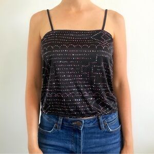 Vintage 80s black rainbow glitter cami tank top eclectic